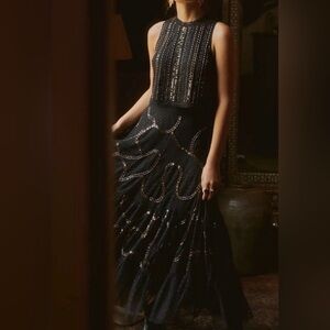 Anthropologie Let Me Be Maxi Tulle Embroidered Skirt Small Beaded Party Glam